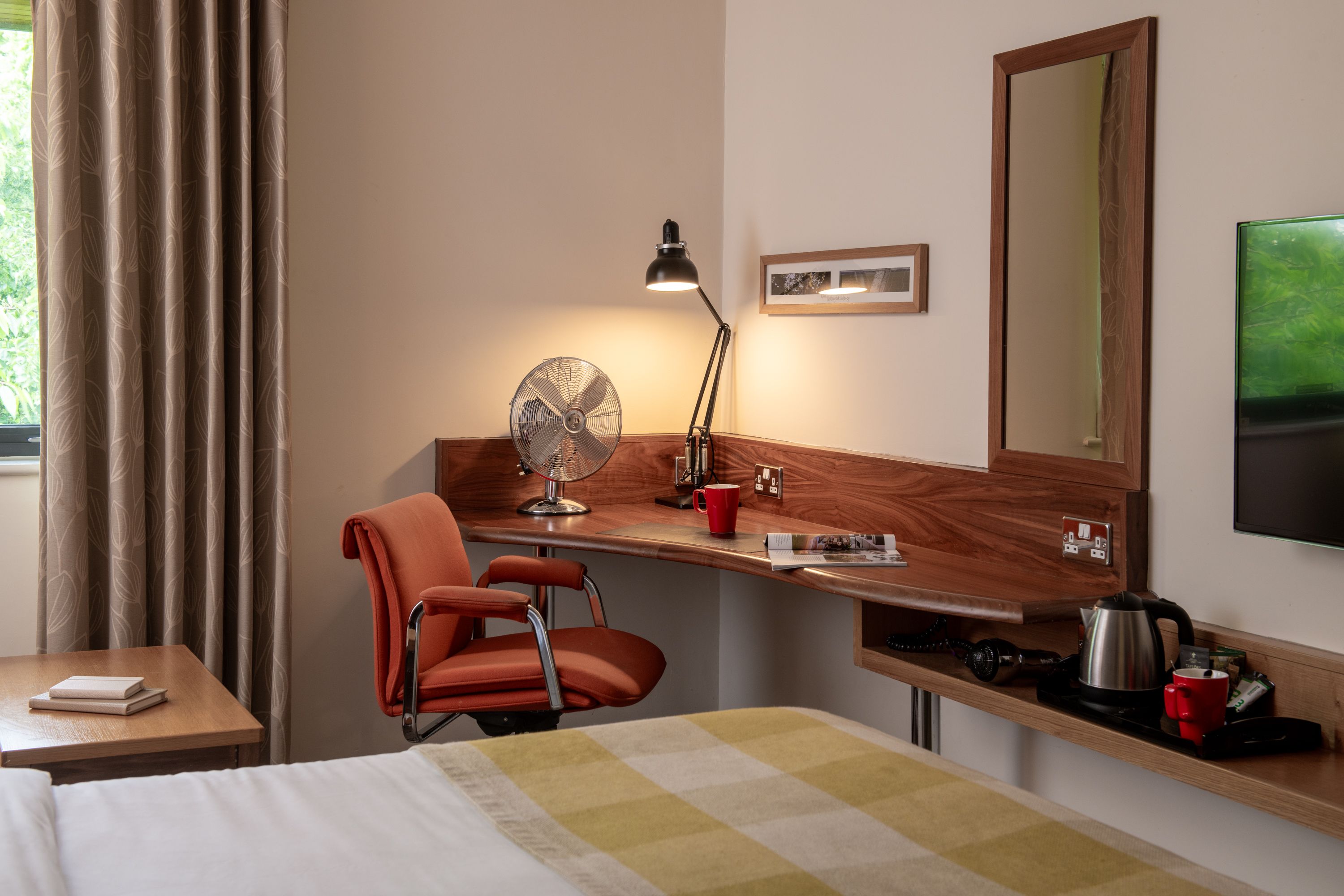 Lodge bedroom with desk lifestyle